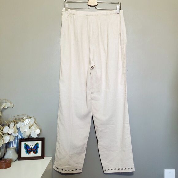 Dressbarn Pants Womens Size 8 Tan Linen Blend Tapered Stitch Hem Elastic Waist - Picture 2 of 10